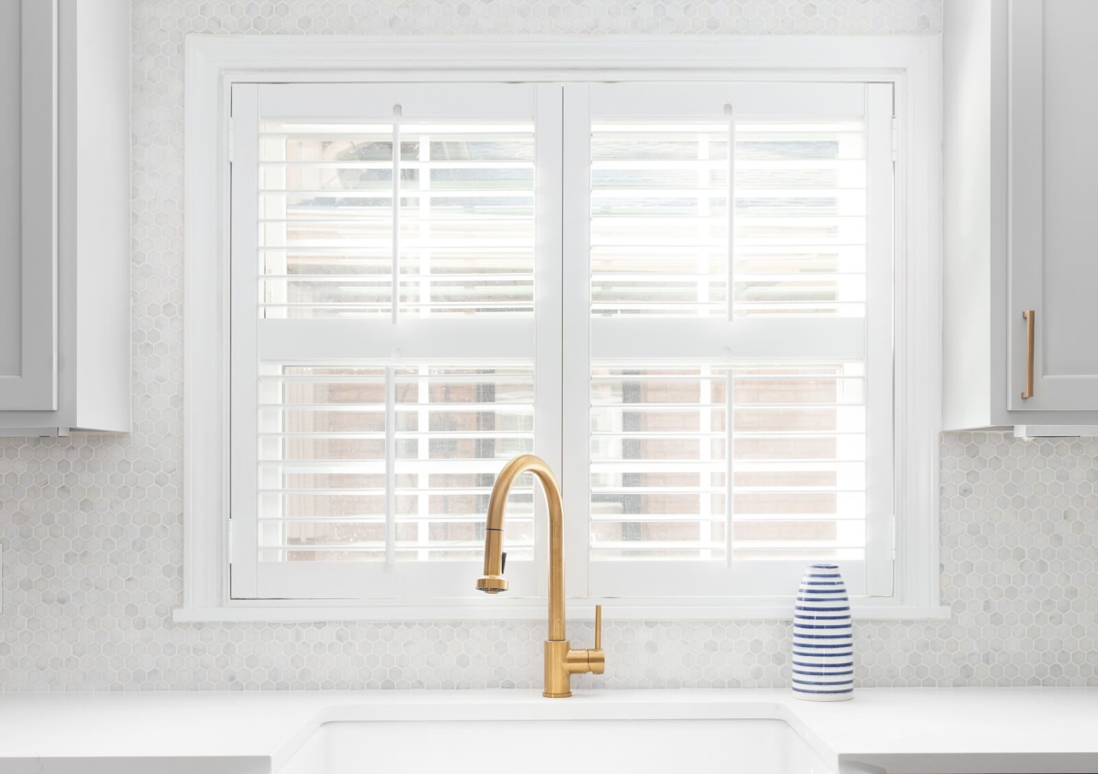 white kitchen window shutters install Lake County FL